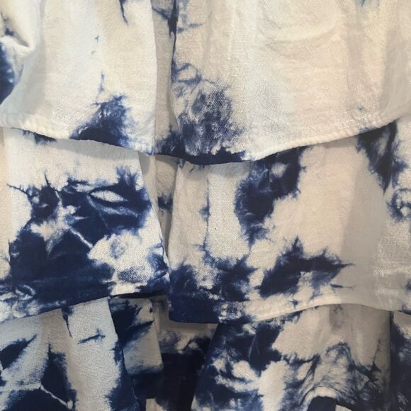 Blue and White Tiered Bubble Mini Skirt - Picture 6 of 10